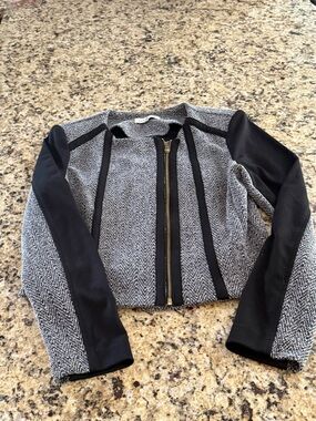 Kate Rosy Cropped Grey & Black Zip-Front Women's Jacket